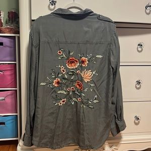 XL AE Green Floral Back Top